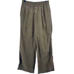 Quince Olive Green Linen Wide Leg Pants Size Medium Elastic Waist Pockets